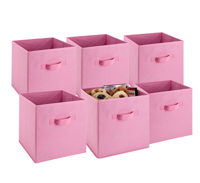 Handy Laundry 6-Pack Foldable Cube Storage Bins â€“ Decorative Collapsible Organizer for Shelves, Closets, Underbed, Clothes, or Kidsâ€™ Toys (Pink) - Image 1